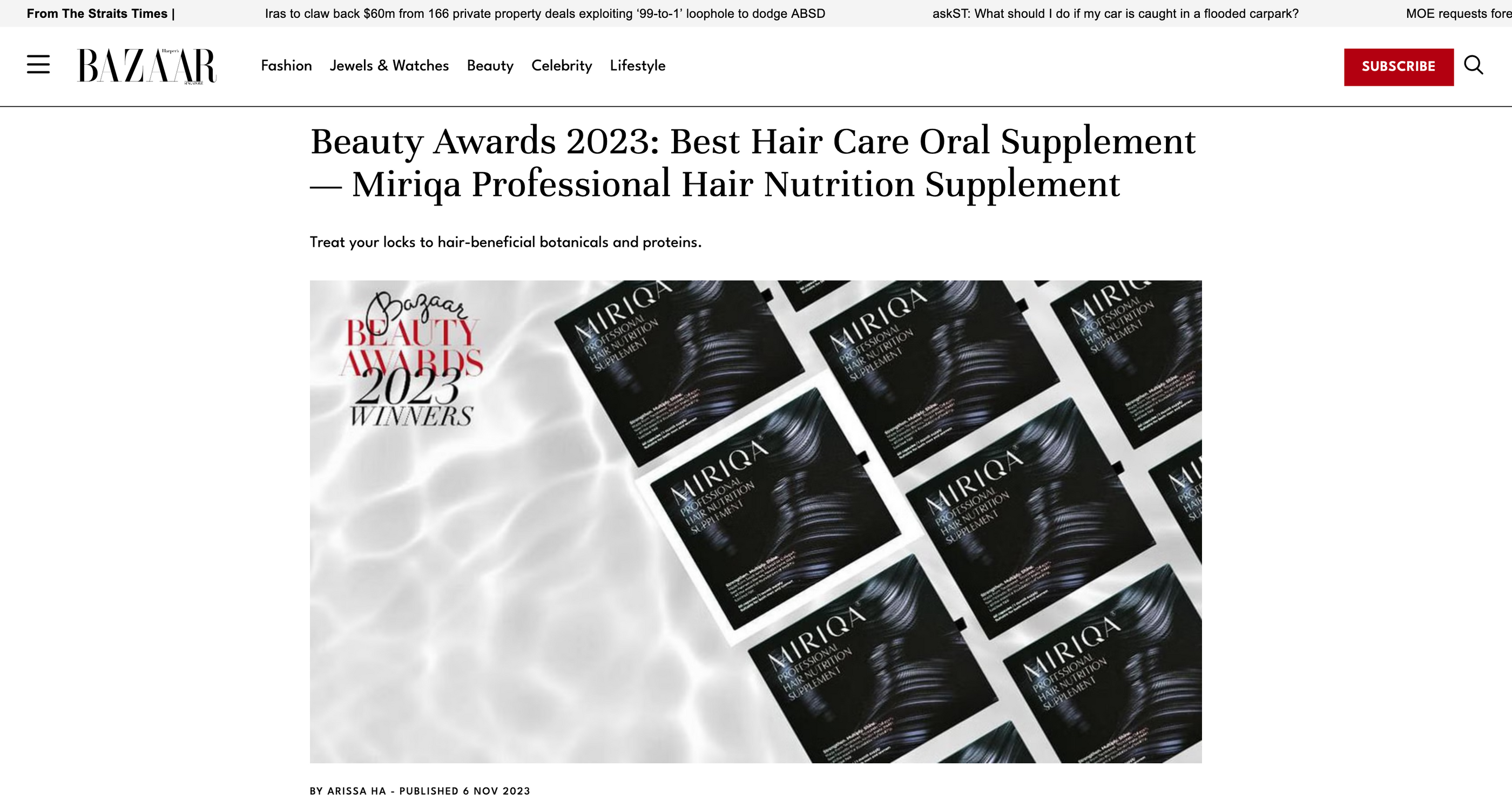 Beauty Awards 2023: Best Hair Care Oral Supplement — MIRIQA® Professional Hair Nutrition Supplement