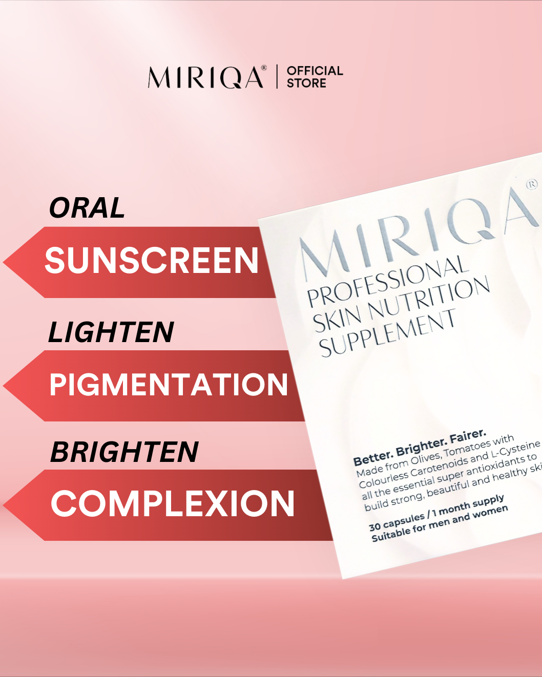 MIRIQA Skin Benefits - Oral Sunscreen, Lighten Pigmentation, Brighten Complexion