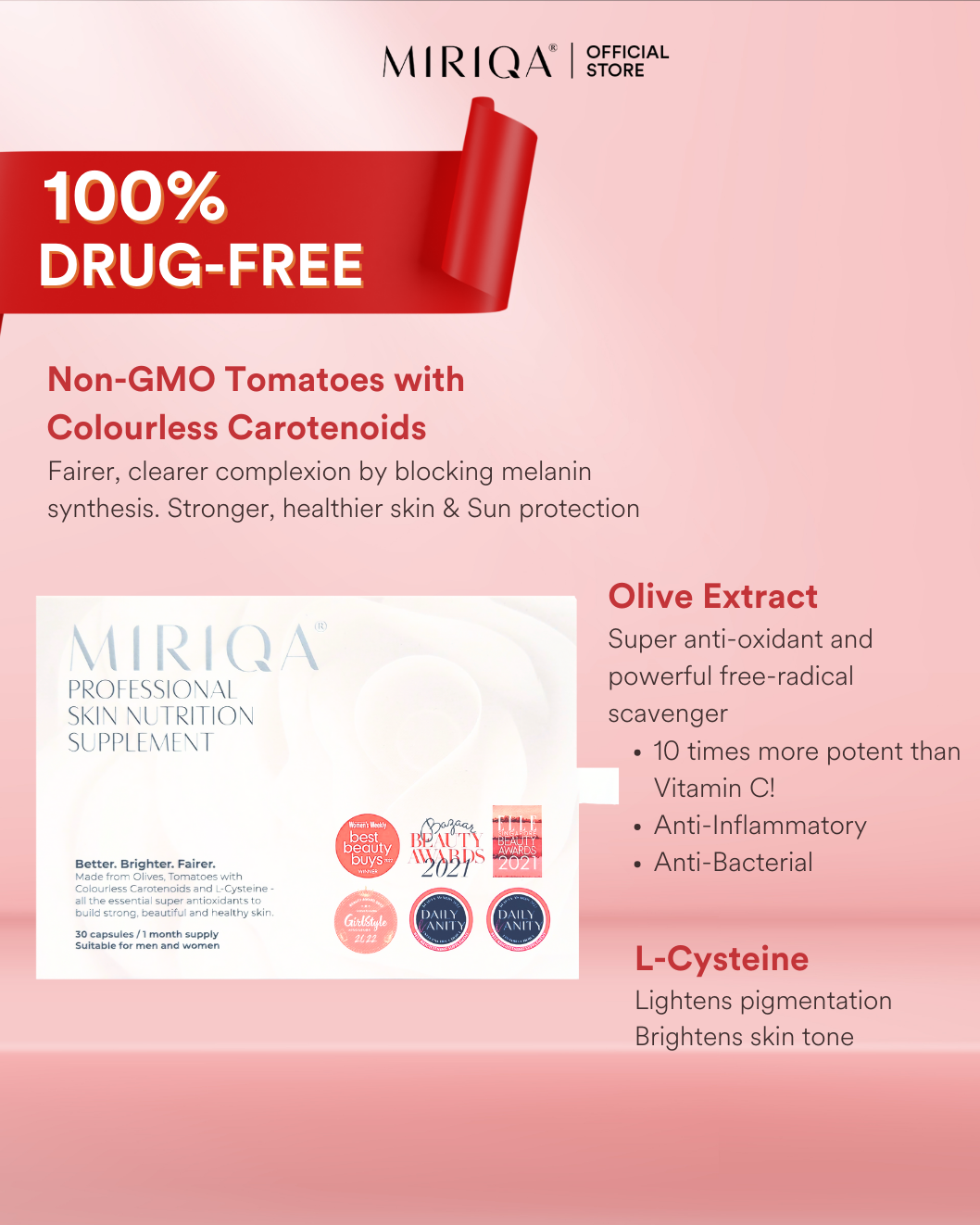 100% Drug Free, nutraceutical skin supplement