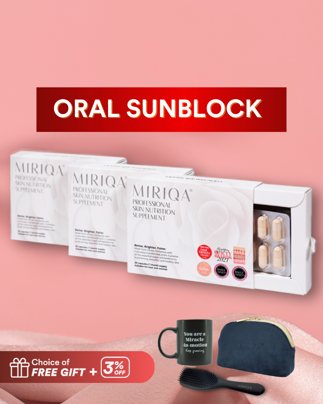 MIRIQA Skin Oral Sunblock Bundle of 3 - 3% off + Free Gift